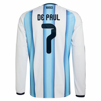 Rodrigo De Paul Argentina National Team 2026 Home Replica Long Sleeve Jersey for sale - White