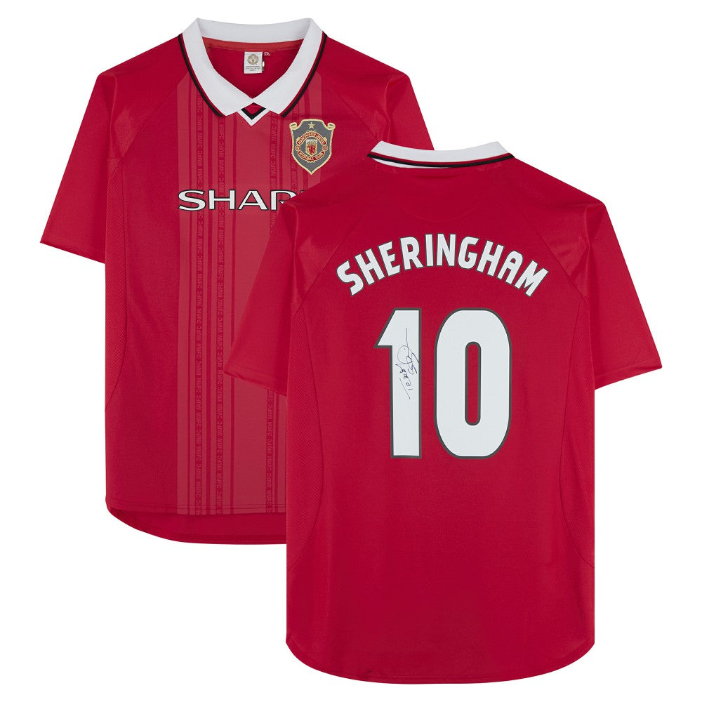 Teddy Sheringham Manchester United Autographed 1999 Red UEFA Champions League Home Jersey  Discount - Icons