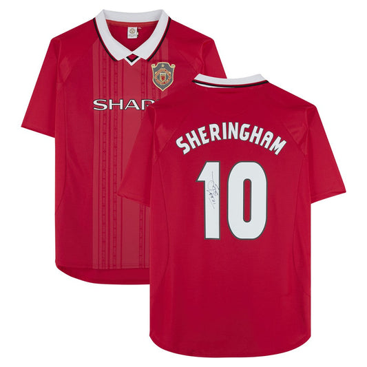 Teddy Sheringham Manchester United Autographed 1999 Red UEFA Champions League Home Jersey  Discount - Icons