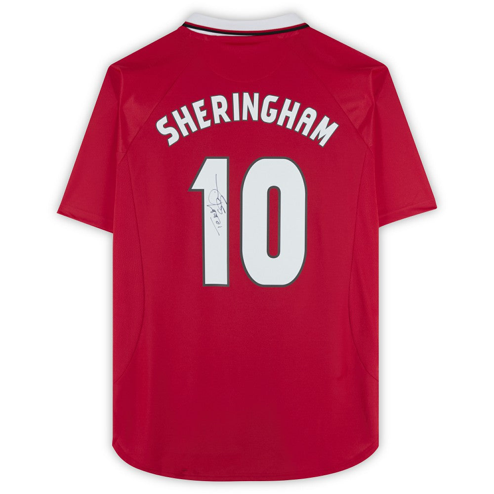 Teddy Sheringham Manchester United Autographed 1999 Red UEFA Champions League Home Jersey  Discount - Icons