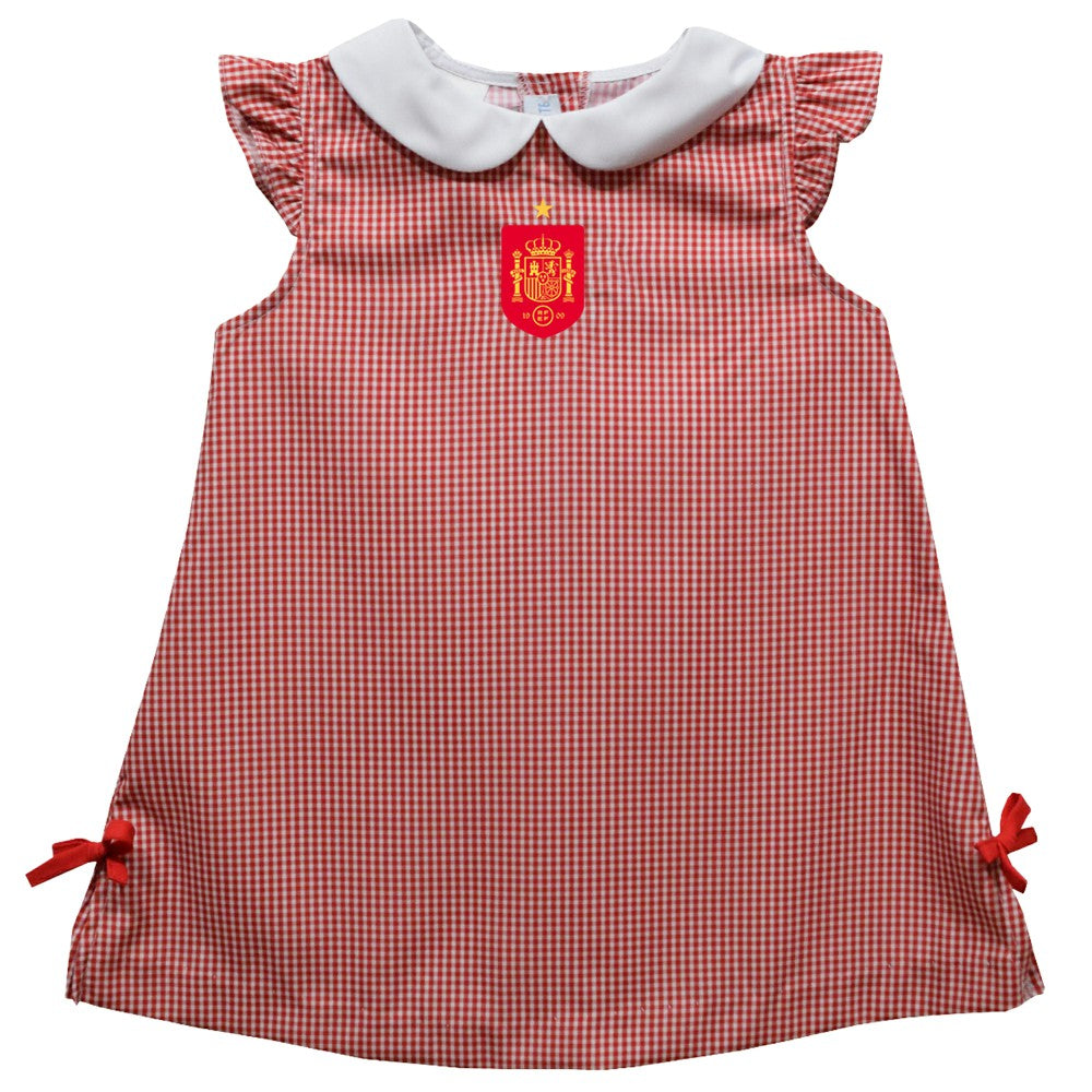 Spain National Team Vive La Fete Girls Infant Mini Check Pattern A-Line Dress for sale - Red