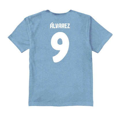 Julián Álvarez Argentina National Team Vive La Fete Youth Player Name & Number Color Badge T-Shirt for sale - Light Blue