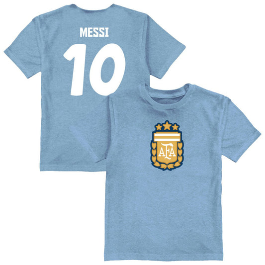 Lionel Messi Argentina National Team Vive La Fete Toddler Player Name & Number Color Badge T-Shirt for sale - Light Blue