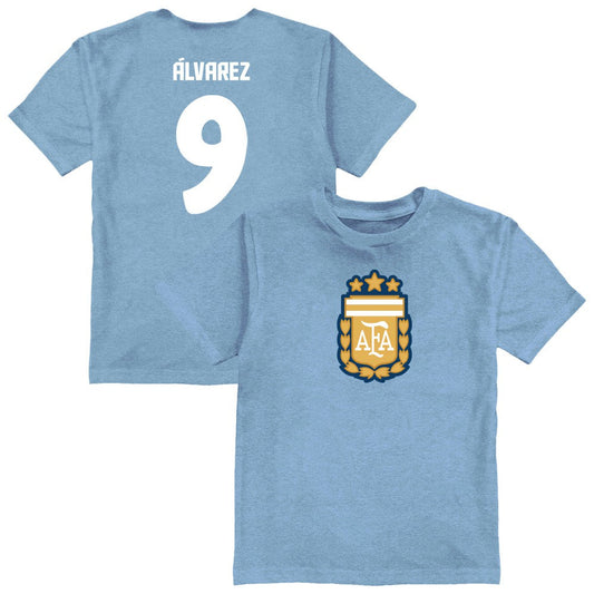 Julián Álvarez Argentina National Team Vive La Fete Toddler Player Name & Number Color Badge T-Shirt for sale - Light Blue