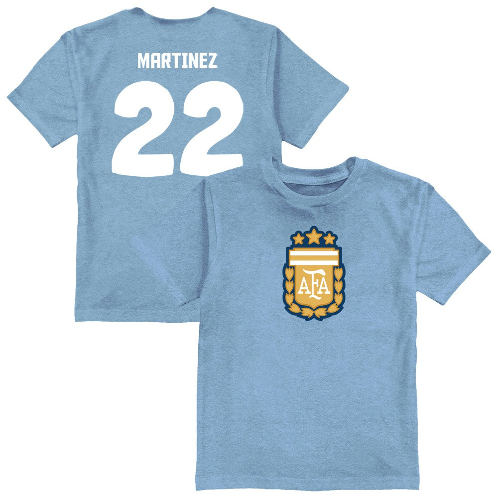 Lautaro Martinez Argentina National Team Vive La Fete Toddler Player Name & Number Color Badge T-Shirt for sale - Light Blue