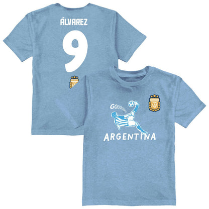 Julián Álvarez Argentina National Team Vive La Fete Toddler Player Name & Number Chilena Style T-Shirt for sale - Light Blue