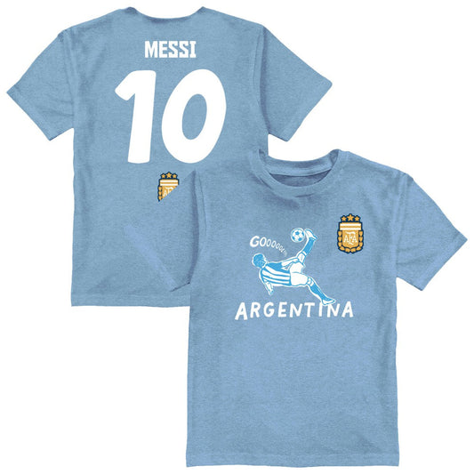 Lionel Messi Argentina National Team Vive La Fete Toddler Player Name & Number Chilena Style T-Shirt for sale - Light Blue