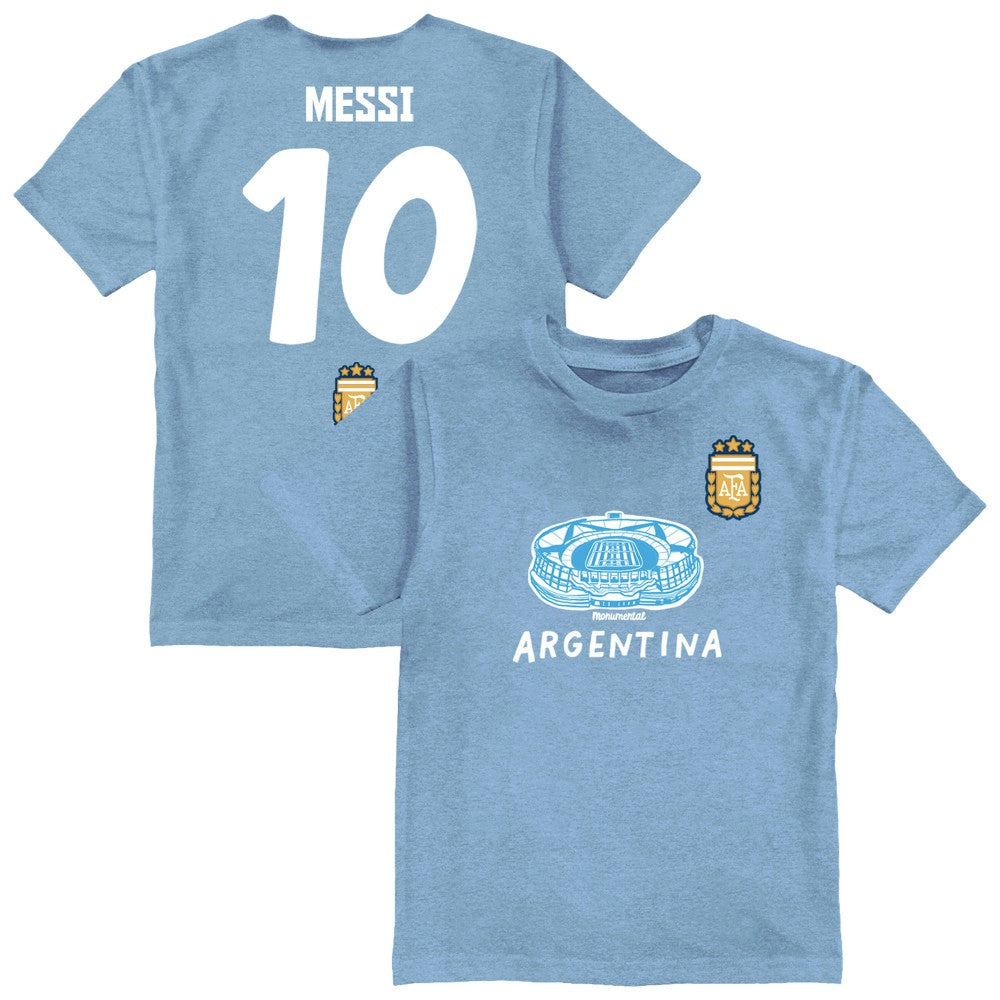 Lionel Messi Argentina National Team Vive La Fete Toddler Player Name & Number Stadium Style T-Shirt for sale - Light Blue