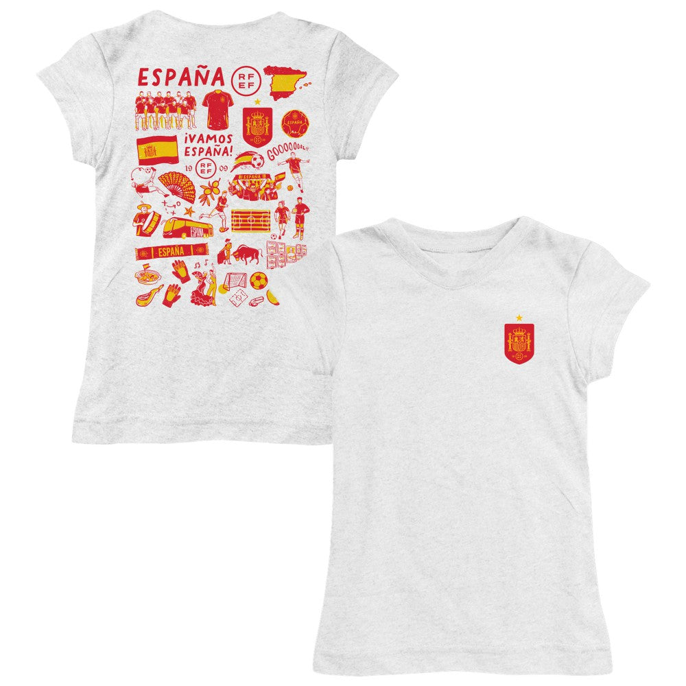 Spain National Team Vive La Fete Girls Toddler Impressions Artwork Fitted T-Shirt for sale - White