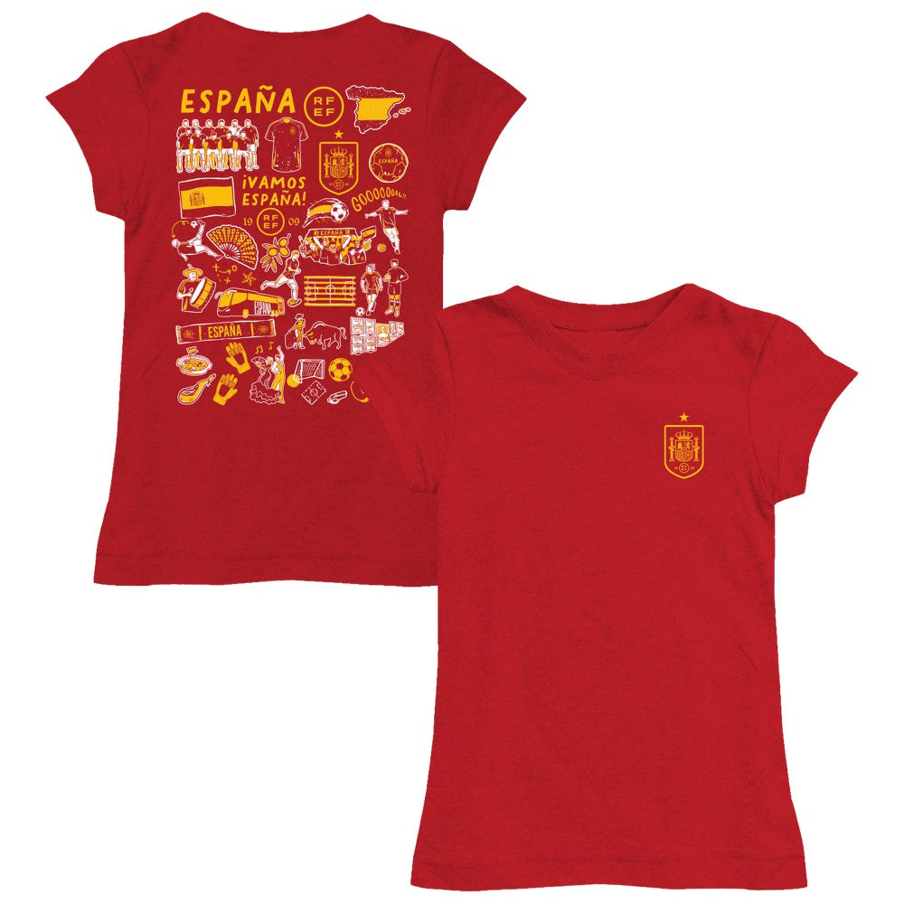 Spain National Team Vive La Fete Girls Toddler Impressions Artwork Fitted T-Shirt for sale - Red