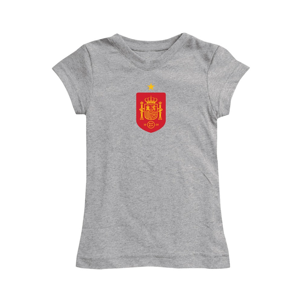 Spain National Team Vive La Fete Girls Toddler Color Badge Fitted T-Shirt for sale - Gray