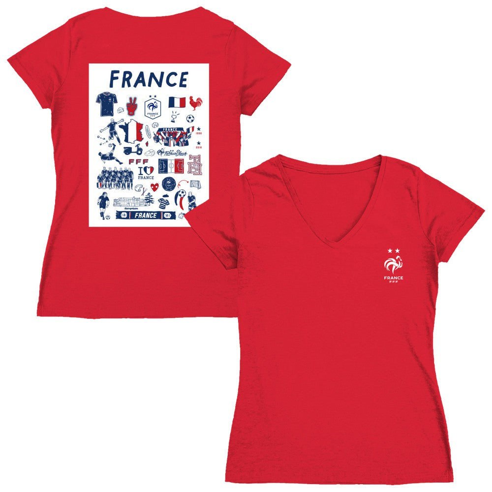 France National Team Vive La Fete Women's Impressions Artwork V-Neck Fitted T-Shirt for sale - Red