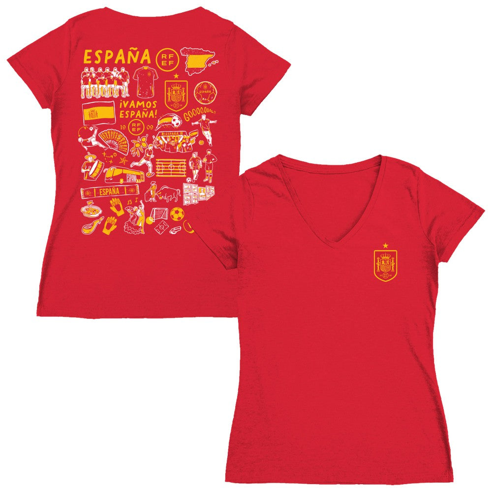 Spain National Team Vive La Fete Women's Impressions Artwork V-Neck Fitted T-Shirt for sale - Red