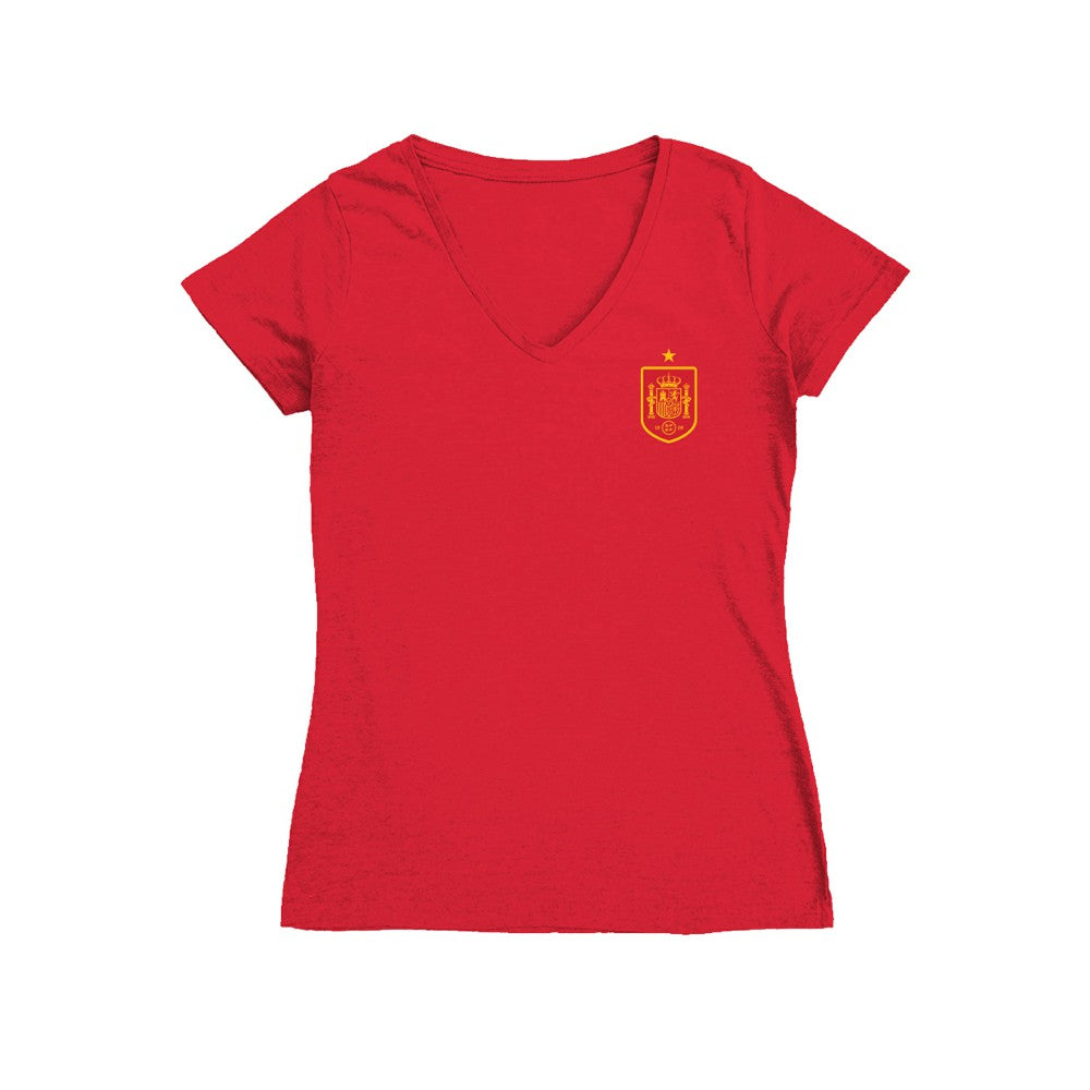 Spain National Team Vive La Fete Women's Impressions Artwork V-Neck Fitted T-Shirt for sale - Red