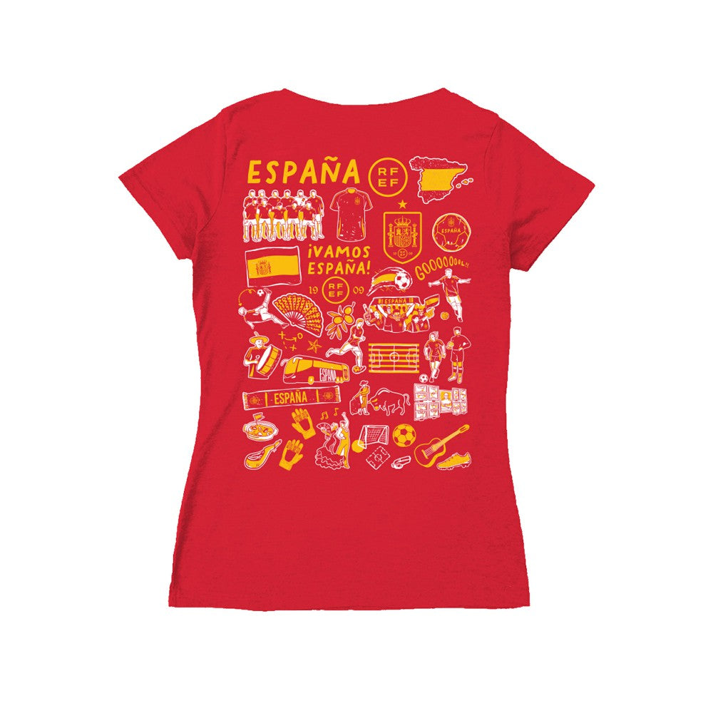 Spain National Team Vive La Fete Women's Impressions Artwork V-Neck Fitted T-Shirt for sale - Red