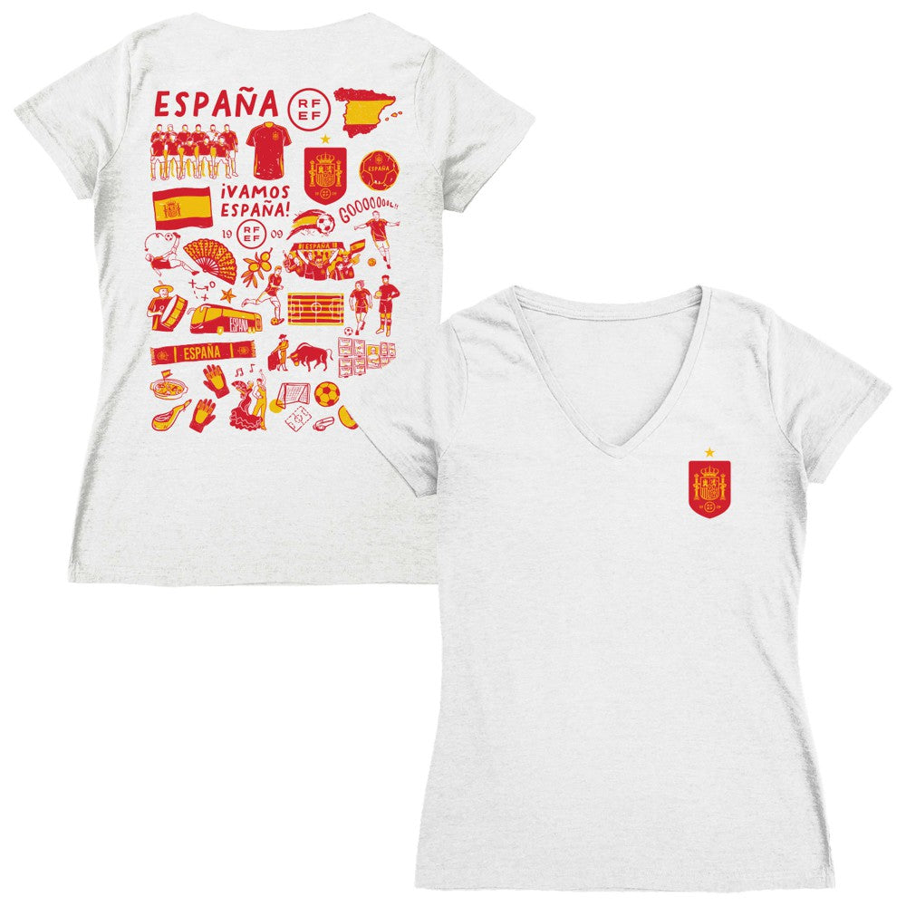 Spain National Team Vive La Fete Women's Impressions Artwork V-Neck Fitted T-Shirt for sale - White