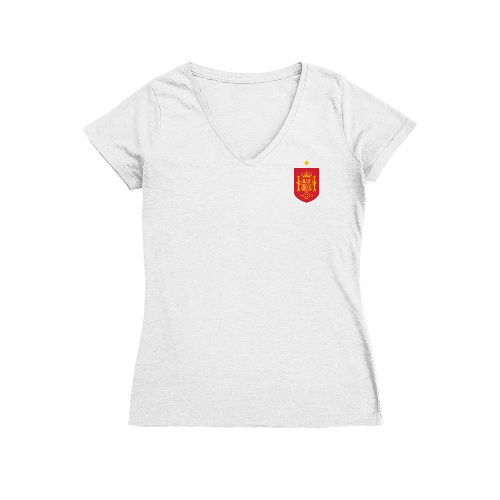 Spain National Team Vive La Fete Women's Impressions Artwork V-Neck Fitted T-Shirt for sale - White