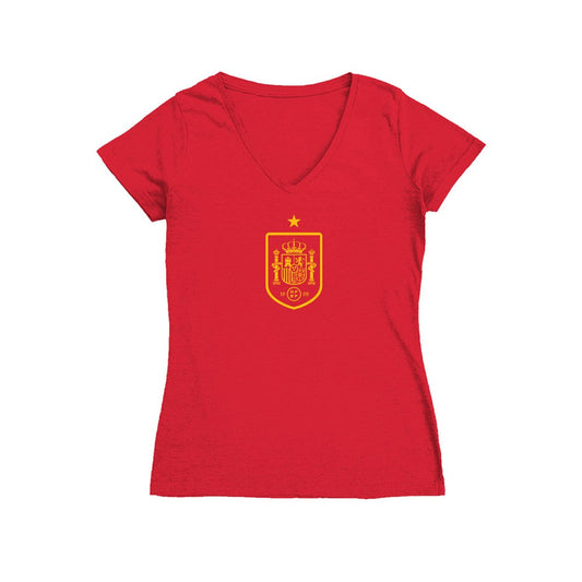 Spain National Team Vive La Fete Women's Color Badge V-Neck Fitted T-Shirt for sale - Red