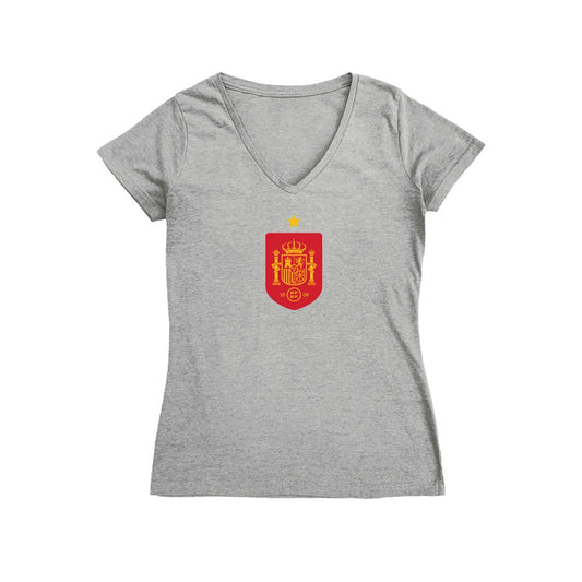 Spain National Team Vive La Fete Women's Color Badge V-Neck Fitted T-Shirt for sale - Gray