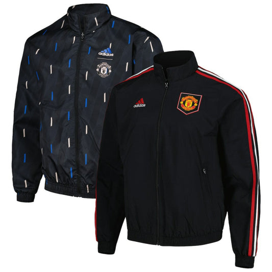Manchester United 2022/23 On-Field Team Logo Anthem Reversible Full-Zip Jacket Discount - Black