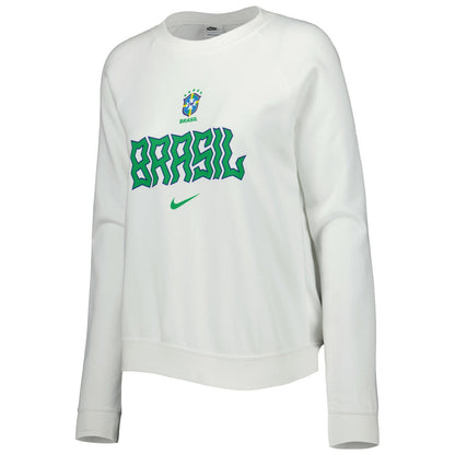 Brazil National Team Women's Lockup Varsity Tri-Blend Raglan Pullover Sweatshirt for sale - White