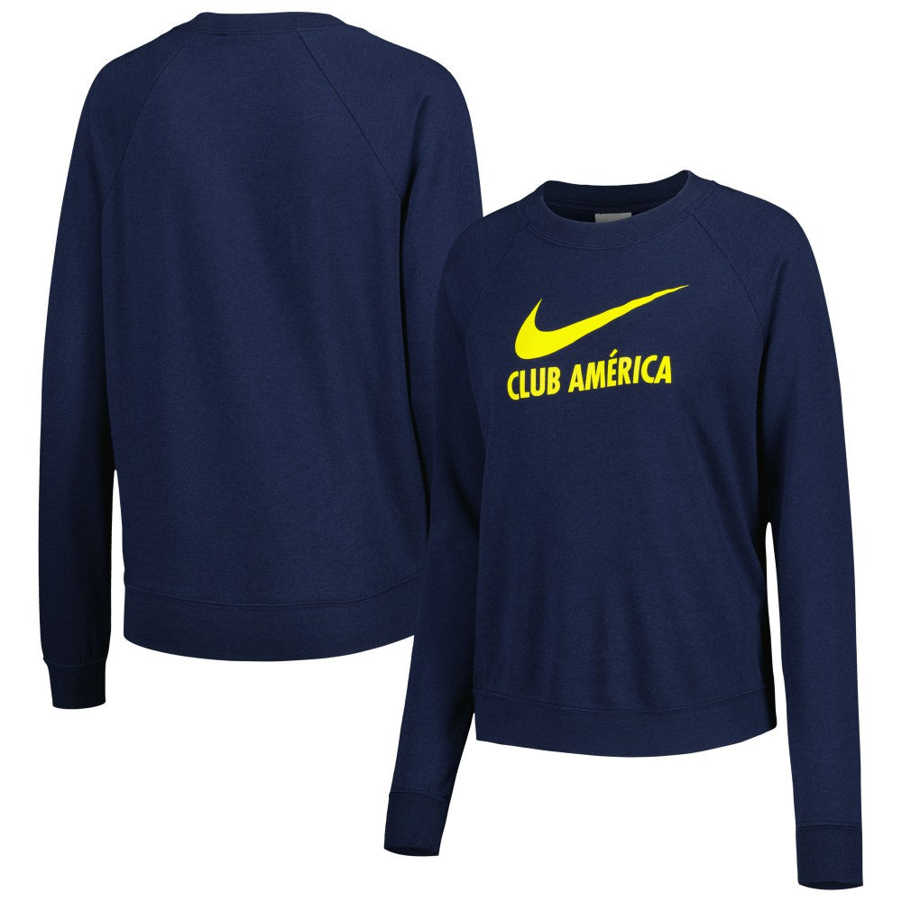 Club America Women's Lockup Varsity Tri-Blend Raglan Pullover Sweatshirt Discount - Navy
