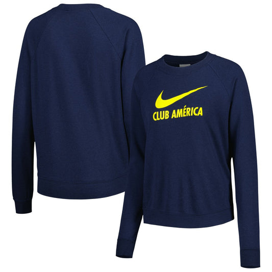 Club America Women's Lockup Varsity Tri-Blend Raglan Pullover Sweatshirt Discount - Navy