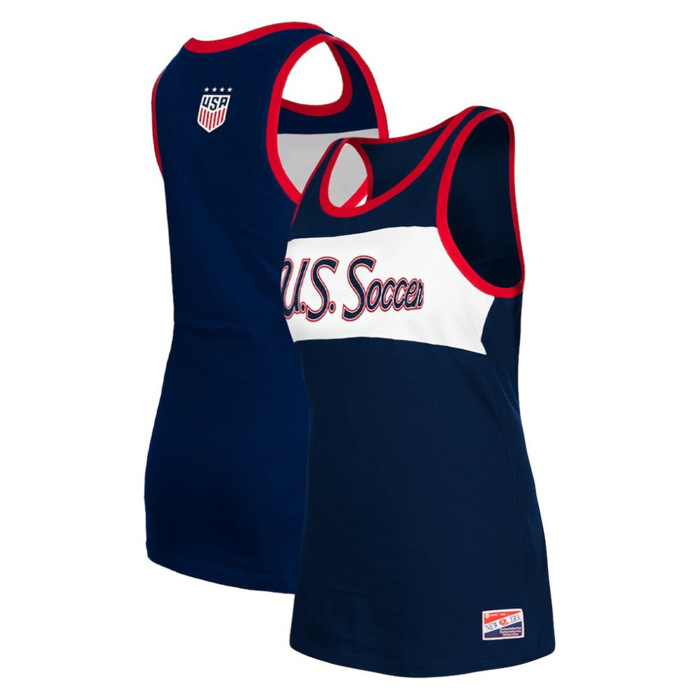 USWNT 5th & Ocean by New Era Women's Throwback Jersey Racer Tank Top on sale - Navy