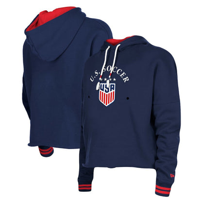 USWNT 5th & Ocean by New Era Women's Athleisure Cropped Fleece Pullover Hoodie on sale - Navy