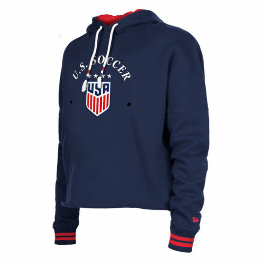 USWNT 5th & Ocean by New Era Women's Athleisure Cropped Fleece Pullover Hoodie on sale - Navy