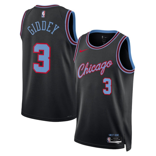 Unisex Chicago Bulls Josh Giddey #3 Black 2025/26 Swingman Jersey - City Edition