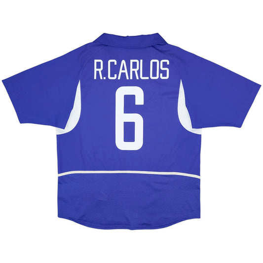 R.Carlos #6 Retro Brazil Away Jersey World Cup 2002