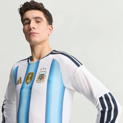 2026 Argentina Men's Authentic Home Long-Sleeve Soccer Jersey White / Icey Blue / Light Blue