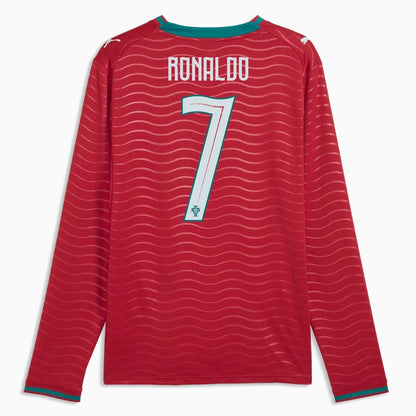 2026 Portugal Men's Stadium Home Ronaldo #7 Long-Sleeve Soccer Je Club Red-Green Lagoon