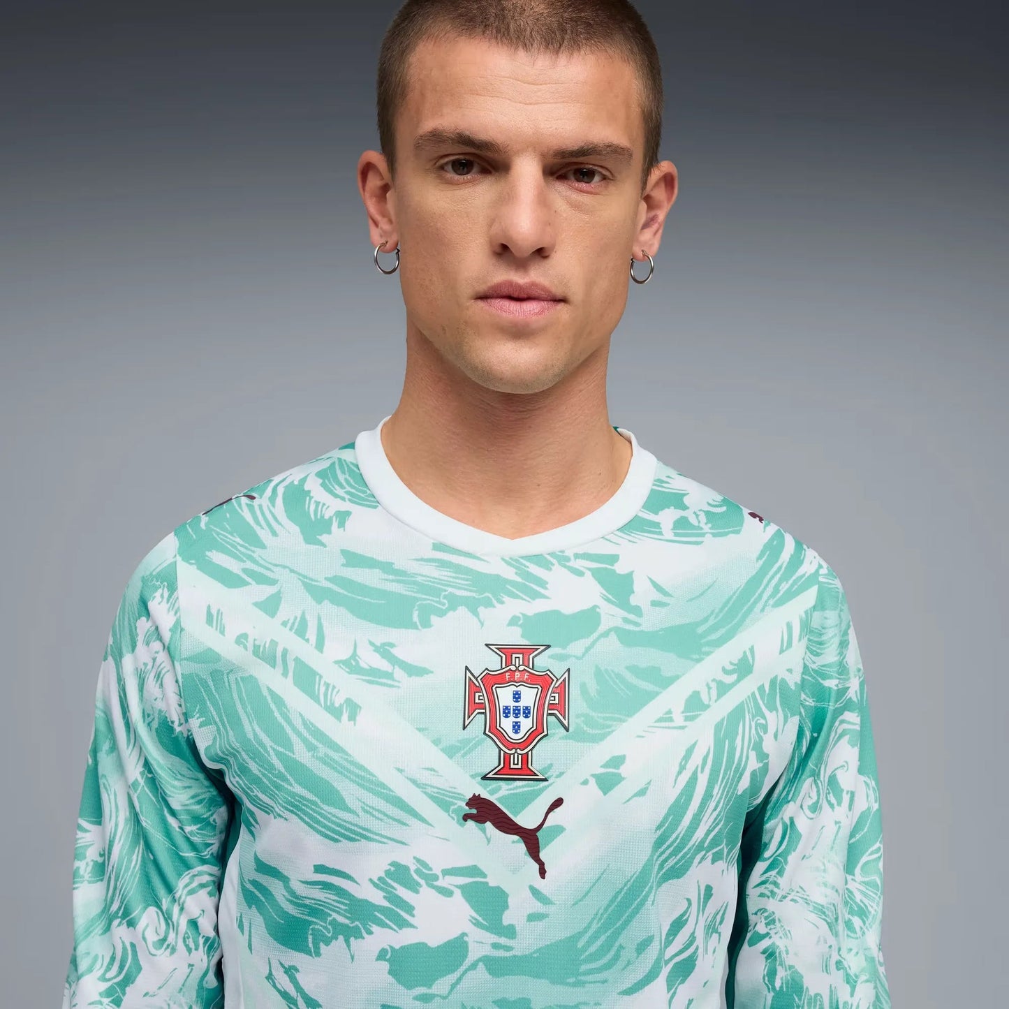 2026-27 Portugal Men's Stadium Away Long-Sleeve Soccer Jersey Puma White-Green Lagoon